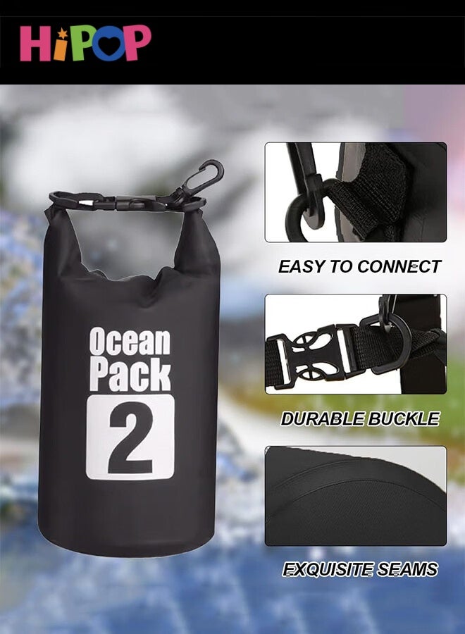 HIPOP 2L Waterproof Dry Bags, Lightweight Hiking Diving Bag Keep Gear Dry Clean, Roll Top Dry Compression Sacks Small Large for Kayaking, Gym, Hiking, Swimming, Canoeing, Boating, Fishing (Black) - Image 4